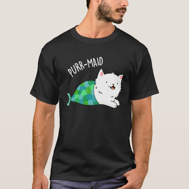 Purr-maid Funny Kattunge Sjöjungfru Pun Mörk BG T Shirt (Framsida)