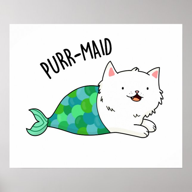 Purr-maid Funny Kattunge Sjöjungfru Pun Poster (Framsidan)