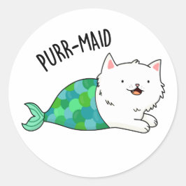 Purr-maid Funny Kattunge Sjöjungfru Pun Runt Klistermärke