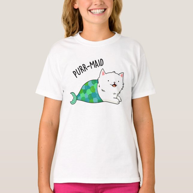 Purr-maid Funny Kattunge Sjöjungfru Pun T Shirt (Framsida)