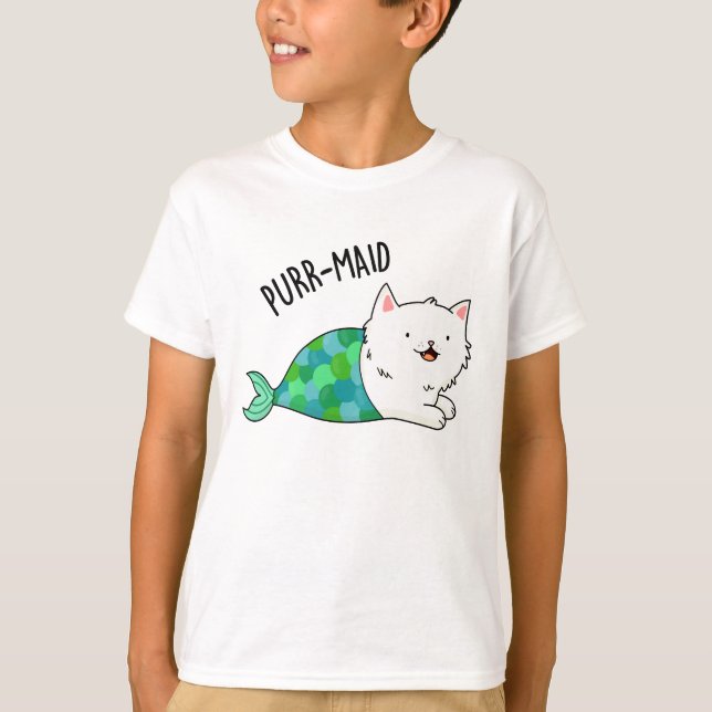 Purr-maid Funny Kattunge Sjöjungfru Pun T Shirt (Framsida)