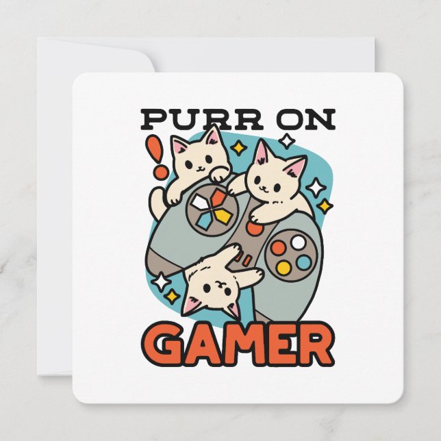 Purr On Gamer - Tute Cat-speldesign Julkort (Framsida)