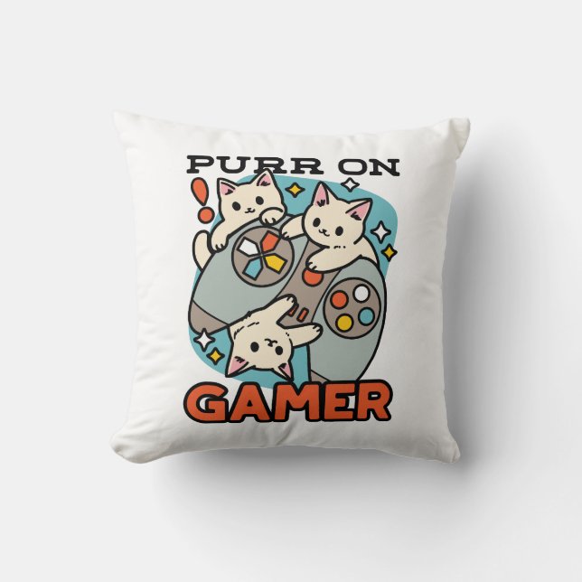 Purr On Gamer - Tute Cat-speldesign Kudde (Framsida)