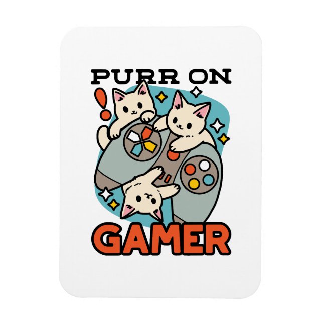 Purr On Gamer - Tute Cat-speldesign Magnet (Vertikal)
