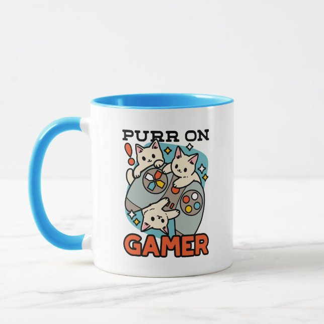 Purr On Gamer - Tute Cat-speldesign Mugg (Vänster)