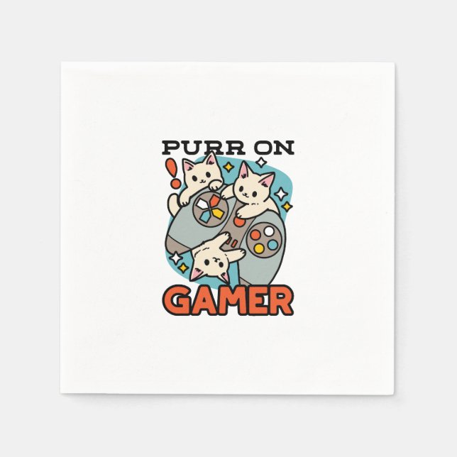 Purr On Gamer - Tute Cat-speldesign Pappersservett (Framsidan)