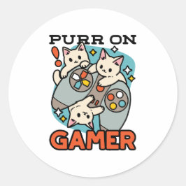Purr On Gamer - Tute Cat-speldesign Runt Klistermärke