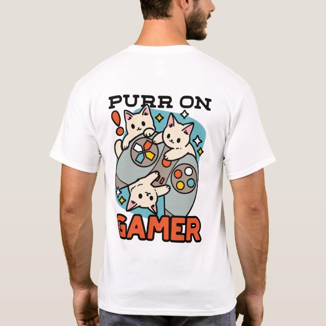 Purr On Gamer - Tute Cat-speldesign T Shirt (Baksida)