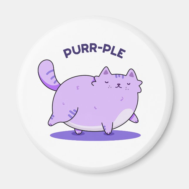 Purr-ple Funny Tjock Kattunge Pun Magnet (Framsidan)
