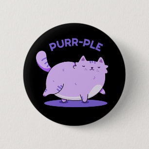 Purr-ple Funny Tjock Kattunge Pun Mörk BG Knapp