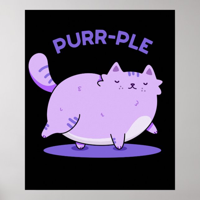 Purr-ple Funny Tjock Kattunge Pun Mörk BG Poster (Framsidan)
