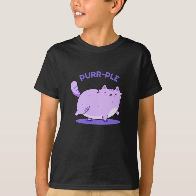 Purr-ple Funny Tjock Kattunge Pun Mörk BG T Shirt (Framsida)
