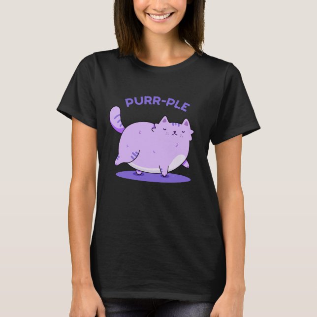 Purr-ple Funny Tjock Kattunge Pun Mörk BG T Shirt (Framsida)