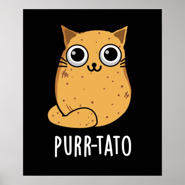 Purr-tato Funny Cat Potato Pun Mörk BG Poster (Framsidan)