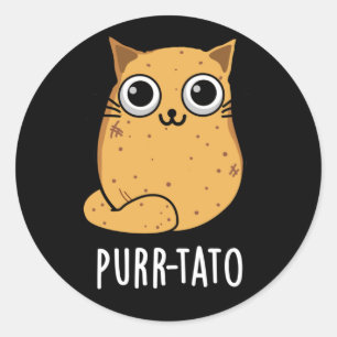 Purr-tato Funny Cat Potato Pun Mörk BG Runt Klistermärke
