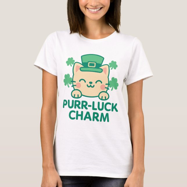 Purr-Tur Charm Cute Cat St. Patrick's Day T Shirt (Framsida)