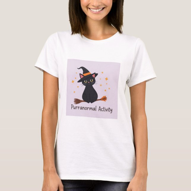 Purranoraktivitet - Cute Witch Cat Halloween T Shirt (Framsida)