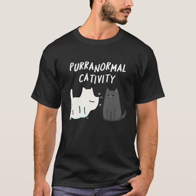 Purranoralt rörelsespel Halloween Cat Pun Mörk BG T Shirt (Framsida)