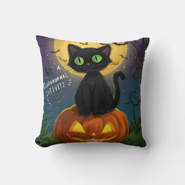 Purranoralt, svart katt Halloween Pillow Kudde (Framsida)
