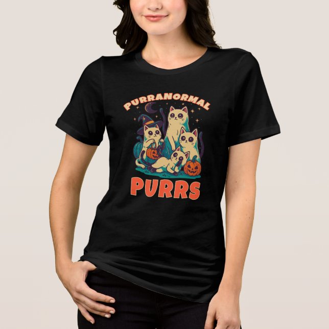 Purranormal Purrs Funny Ghost Cat Halloween Spooky T Shirt (Framsida)