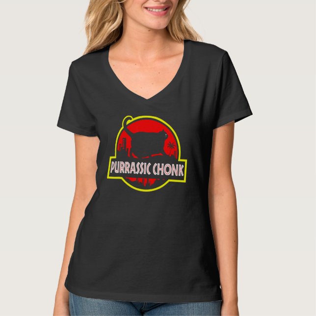 Purrassic Chonk Ca Cat  Meme Retro Stil T Shirt (Framsida)