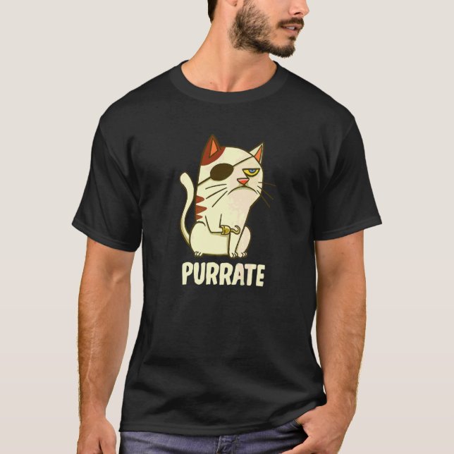 Purrate Cat Pirat Öga Patch Kitten Kattunge T Shirt (Framsida)