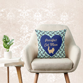 Purrect Cat Mamma Blue and Guld Heart Blommigt Blu Kudde