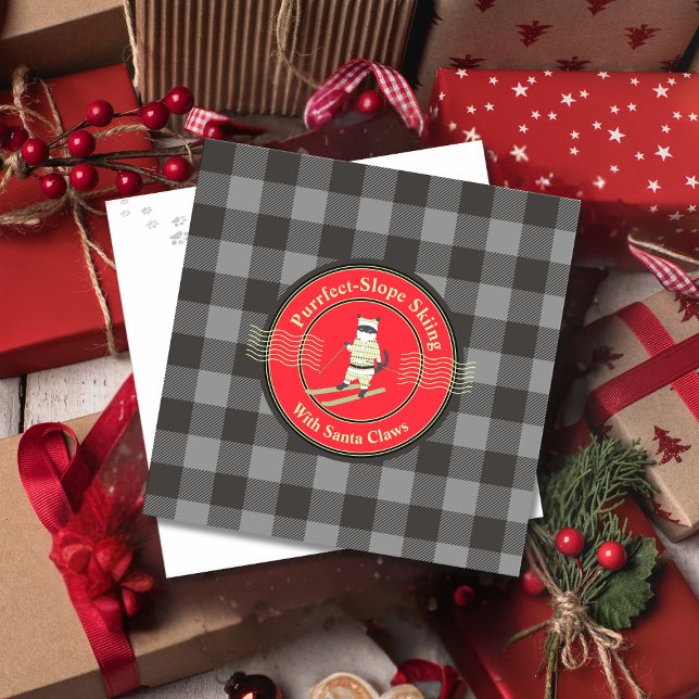 Purrefect-Slope Skiing med Tomt Klo-platta kort (Purrfect-Slope Skiing with Santa Claws Flat Card)