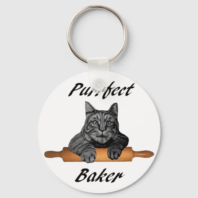 Purrfect Baker Cat Gifts galna katt dam Nyckelring (Framsida)