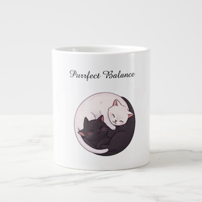 Purrfect Balance Yin Yang Cats Cute Cartoon Mug Jumbo Mugg (Framsidan)