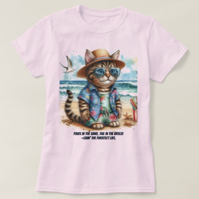 Purrfect Beach Life för Kattunge Älskare T Shirt (Design framsida)