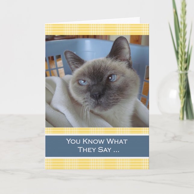 Purrfect Birthday Önskemål, Siamese Cat i Basket Kort (Framsida)