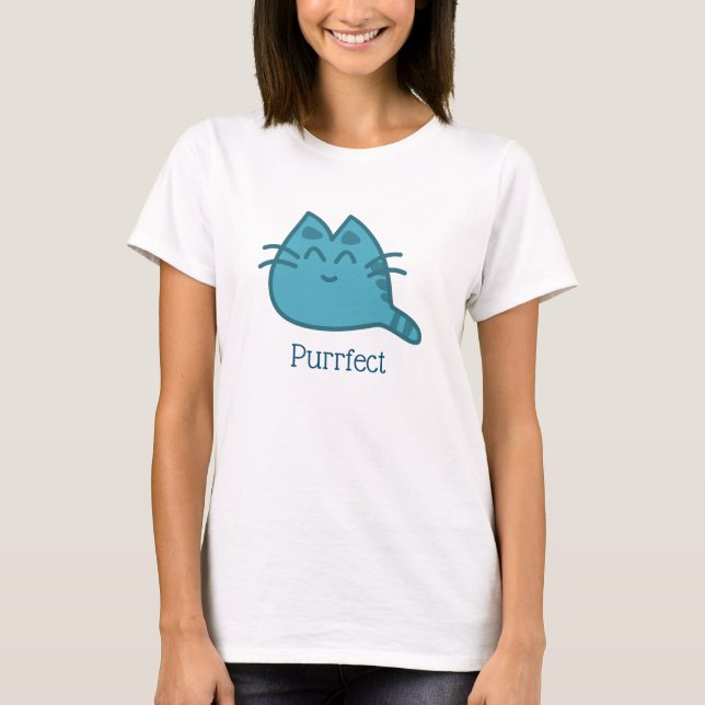 Purrfect Blue Smiling Kattunge T Shirt (Framsida)