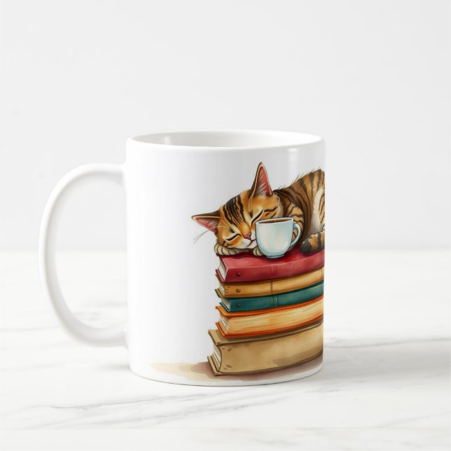 Purrfect Brew Cat Sleeping In Coffee Whimsical Mug Kaffemugg (Vänster)