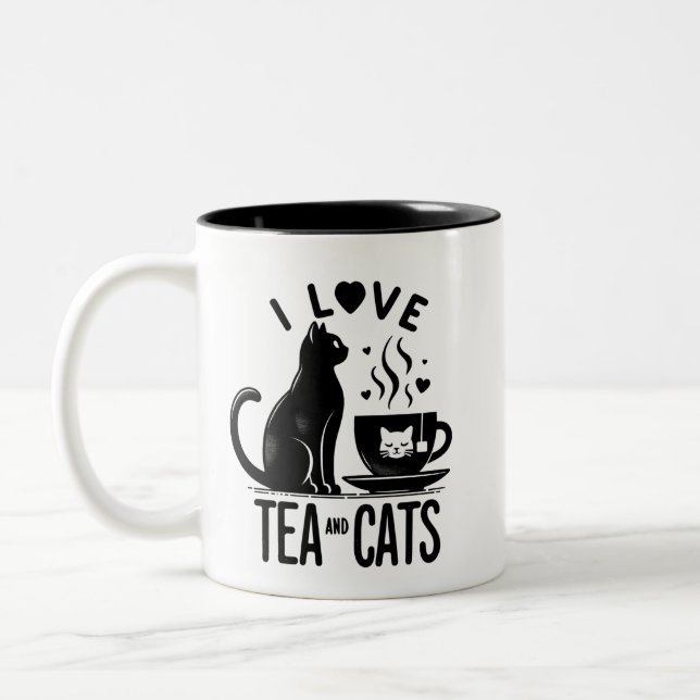 Purrfect Brew: I kärlek Tea & Cats Två-Tonad Mugg (Vänster)