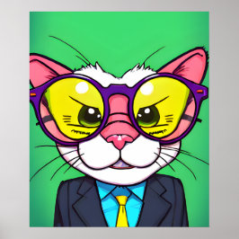 Purrfect Cat in Kostym Painting Digital Art, Wall  Poster