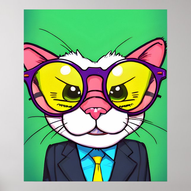 Purrfect Cat in Kostym Painting Digital Art, Wall  Poster (Framsidan)