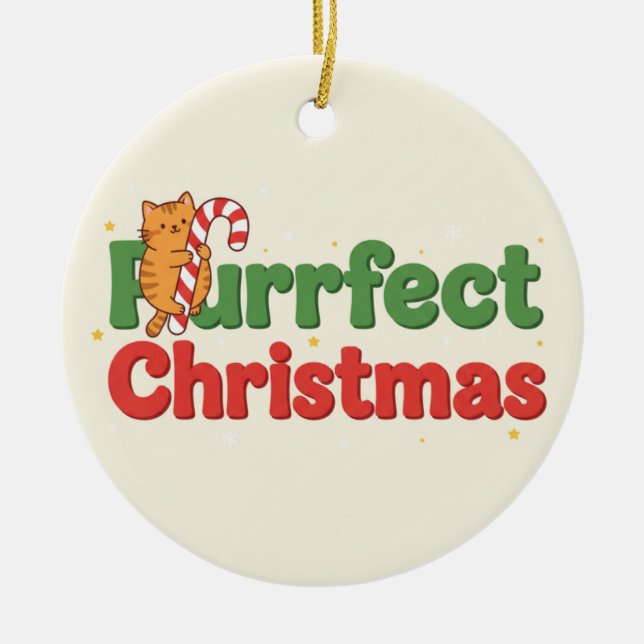 Purrfect Christmas Cat Typography Funny Holiday  Julgransprydnad Keramik (Framsidan)