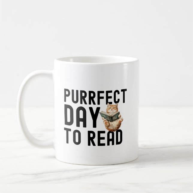 Purrfect-dag för läsning av slimmad bookworm-citat kaffemugg (Vänster)