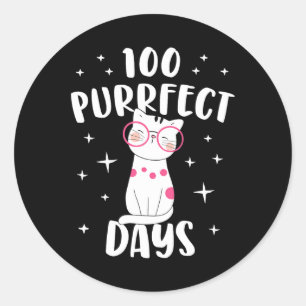 Purrfect-dagar Kat Lycklig 100-dagarsdag för skole Runt Klistermärke