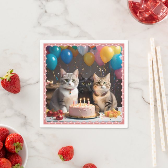 Purrfect Firande: Födelsedagsfest Cat Cake Pappersservett (Insitu)