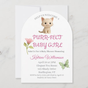 PurrFect Flicka Kitten Baby Shower Inbjudningar