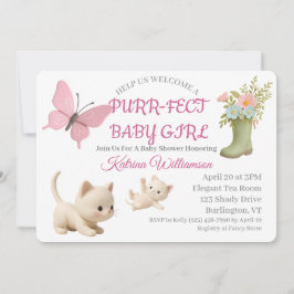 PurrFect Flicka Kitten Baby Shower Inbjudningar