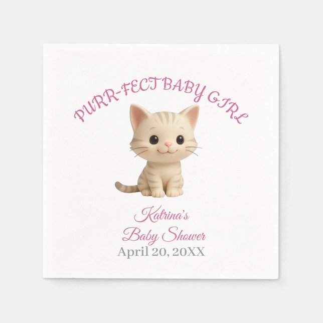 PurrFect Flicka Kitten Baby Shower Pappersservett (Framsidan)