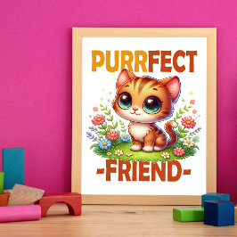 Purrfect Friend pun Cute orange Kattkattunge teckn Fototryck