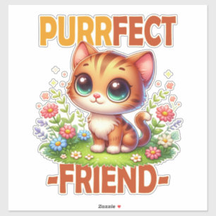 Purrfect Friend pun Cute orange Kattkattunge teckn Klistermärken