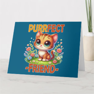 Purrfect Friend pun Cute orange Kattkattunge teckn Tack Kort