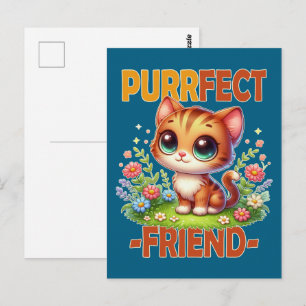 Purrfect Friend pun Cute orange Kattkattunge teckn Vykort