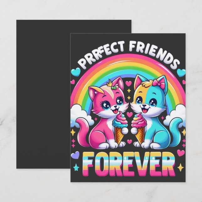 Purrfect Friends Forever Cute Kawaii Cat Inbjudningar (Fram/baksida)