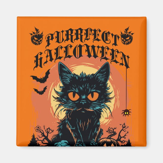 Purrfect Halloween Black Cat Cute Magnet (Framsidan)